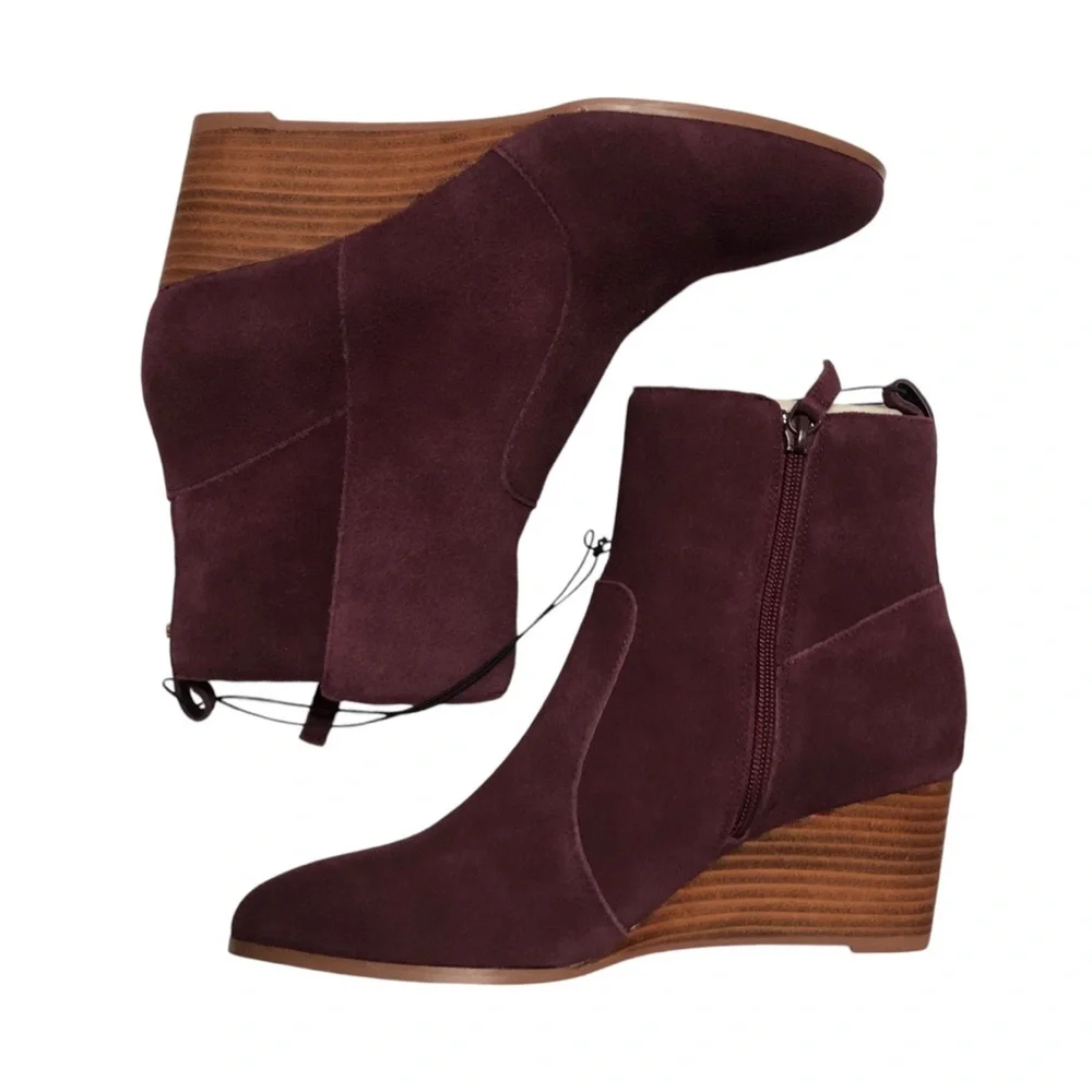 Wedge Boots | Genuine Leather | Burgundy